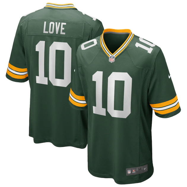 mens nike jordan love green green bay packers player game jersey